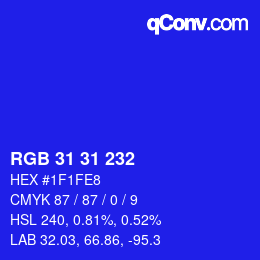 Color code: RGB 31 31 232 | qconv.com