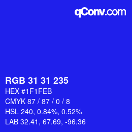 Color code: RGB 31 31 235 | qconv.com