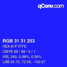 Color code: RGB 31 31 253 | qconv.com