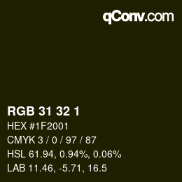 Color code: RGB 31 32 1 | qconv.com