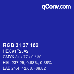 Color code: RGB 31 37 162 | qconv.com