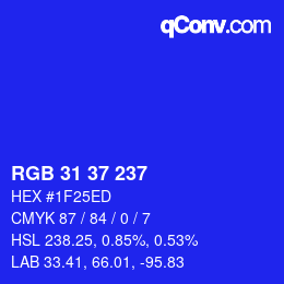 カラーコード: RGB 31 37 237 | qconv.com
