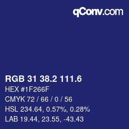 カラーコード: RGB 31 38.2 111.6 | qconv.com
