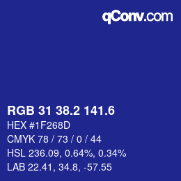 カラーコード: RGB 31 38.2 141.6 | qconv.com
