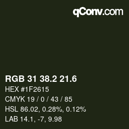 カラーコード: RGB 31 38.2 21.6 | qconv.com