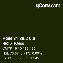 カラーコード: RGB 31 38.2 6.6 | qconv.com