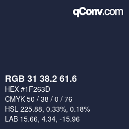 カラーコード: RGB 31 38.2 61.6 | qconv.com