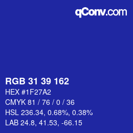 Color code: RGB 31 39 162 | qconv.com