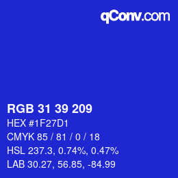 颜色代码: RGB 31 39 209 | qconv.com