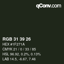 Color code: RGB 31 39 26 | qconv.com