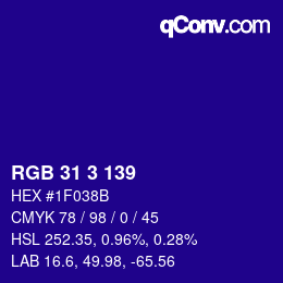 Color code: RGB 31 3 139 | qconv.com
