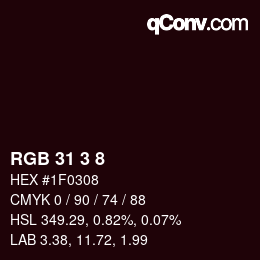 Color code: RGB 31 3 8 | qconv.com