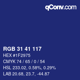 Color code: RGB 31 41 117 | qconv.com
