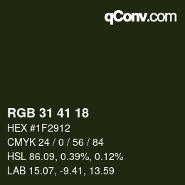 Color code: RGB 31 41 18 | qconv.com