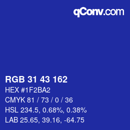 Color code: RGB 31 43 162 | qconv.com
