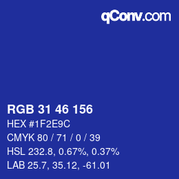 Color code: RGB 31 46 156 | qconv.com