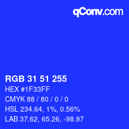 Code couleur: RGB 31 51 255 | qconv.com