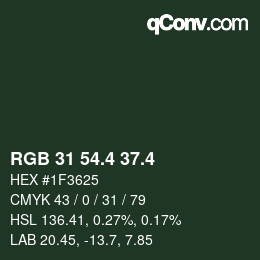 カラーコード: RGB 31 54.4 37.4 | qconv.com