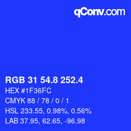 カラーコード: RGB 31 54.8 252.4 | qconv.com