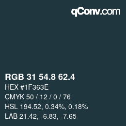 カラーコード: RGB 31 54.8 62.4 | qconv.com