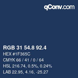 カラーコード: RGB 31 54.8 92.4 | qconv.com