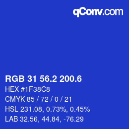 カラーコード: RGB 31 56.2 200.6 | qconv.com