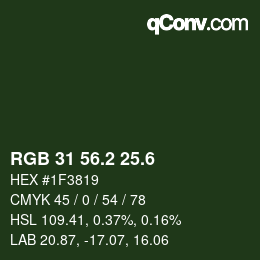 カラーコード: RGB 31 56.2 25.6 | qconv.com