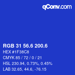 カラーコード: RGB 31 56.6 200.6 | qconv.com