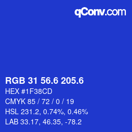 カラーコード: RGB 31 56.6 205.6 | qconv.com
