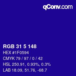 Color code: RGB 31 5 148 | qconv.com