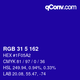 カラーコード: RGB 31 5 162 | qconv.com