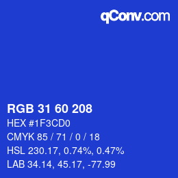 Color code: RGB 31 60 208 | qconv.com