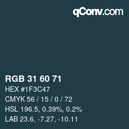 颜色代码: RGB 31 60 71 | qconv.com
