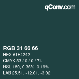 颜色代码: RGB 31 66 66 | qconv.com
