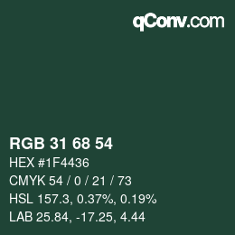 Color code: RGB 31 68 54 | qconv.com