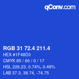 カラーコード: RGB 31 72.4 211.4 | qconv.com