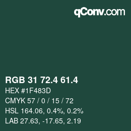 カラーコード: RGB 31 72.4 61.4 | qconv.com