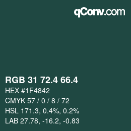 カラーコード: RGB 31 72.4 66.4 | qconv.com