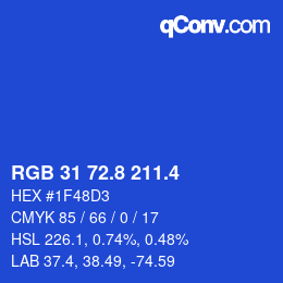 カラーコード: RGB 31 72.8 211.4 | qconv.com