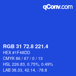 カラーコード: RGB 31 72.8 221.4 | qconv.com