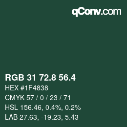 カラーコード: RGB 31 72.8 56.4 | qconv.com