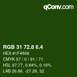 カラーコード: RGB 31 72.8 6.4 | qconv.com