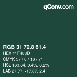 カラーコード: RGB 31 72.8 61.4 | qconv.com