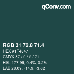 カラーコード: RGB 31 72.8 71.4 | qconv.com