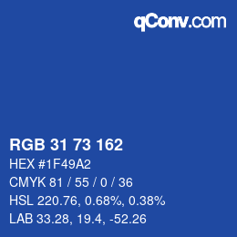 Color code: RGB 31 73 162 | qconv.com