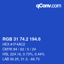 カラーコード: RGB 31 74.2 194.6 | qconv.com