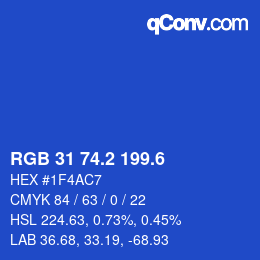 カラーコード: RGB 31 74.2 199.6 | qconv.com