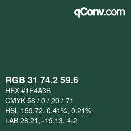 カラーコード: RGB 31 74.2 59.6 | qconv.com