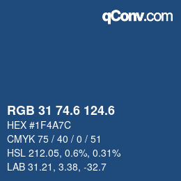 カラーコード: RGB 31 74.6 124.6 | qconv.com