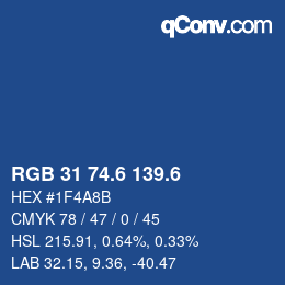 カラーコード: RGB 31 74.6 139.6 | qconv.com